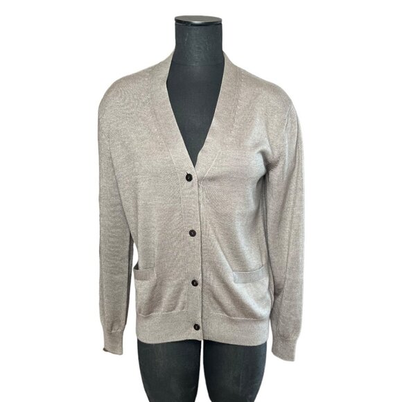 Hermes Womens Cardigan Pebble Gray Cashmere Silk Knit EU Size 40 Sweater New Tag - Picture 1 of 16
